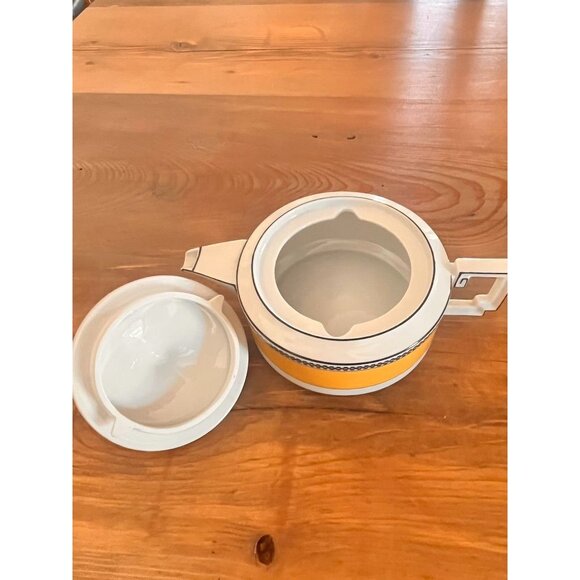 Elegant Art Deco-Inspired Henrich HC Selb Porcelain 12oz Teapot w/ Saucer Yellow - Picture 4 of 6